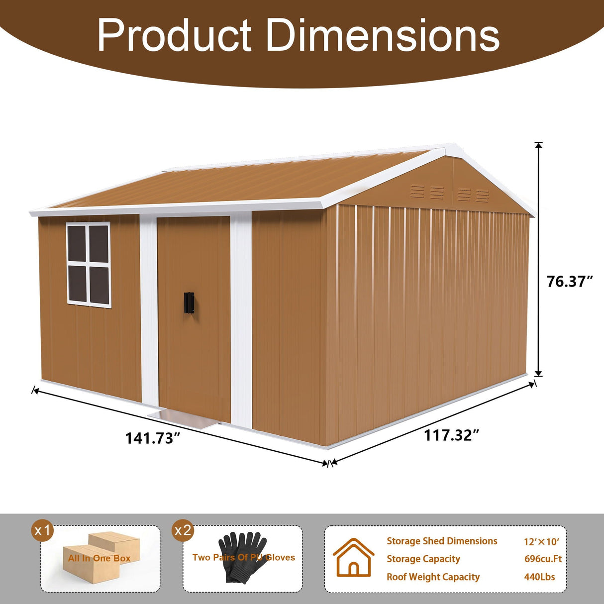 Heavy Duty Metal Storage Shed With Windows And Lockable Door