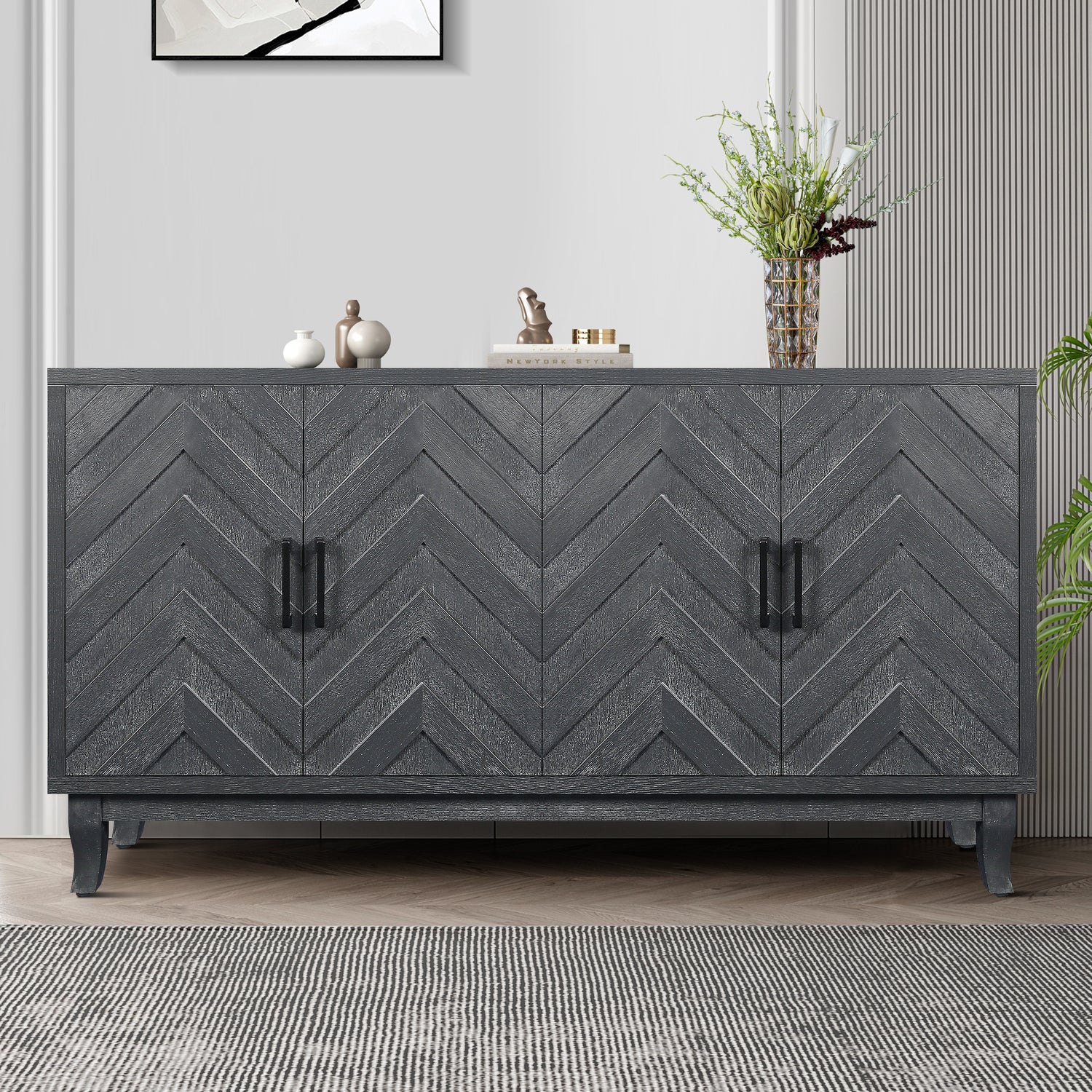 Stronger-vintage-style-buffet-cabinet,-taupe-grey-Buffets