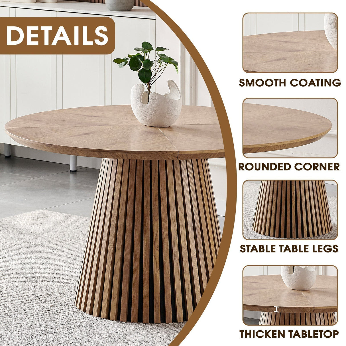 Wooden Dining Table with Oval Top and Slatted Legs