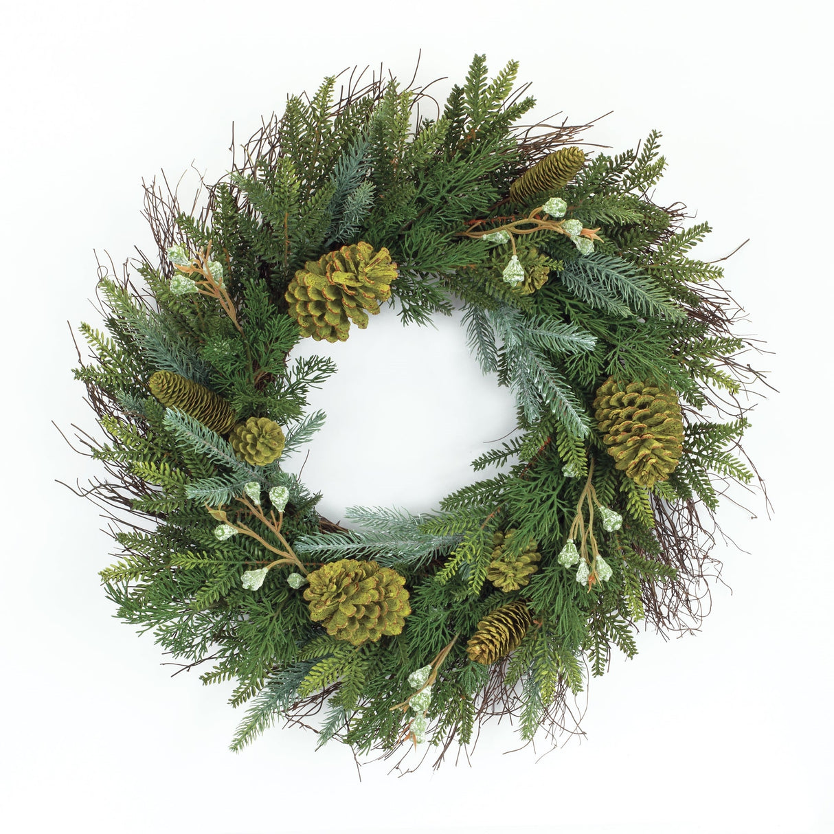 Mixed Winter Pine Wreath with Pinecone and Twig Accent 23"D