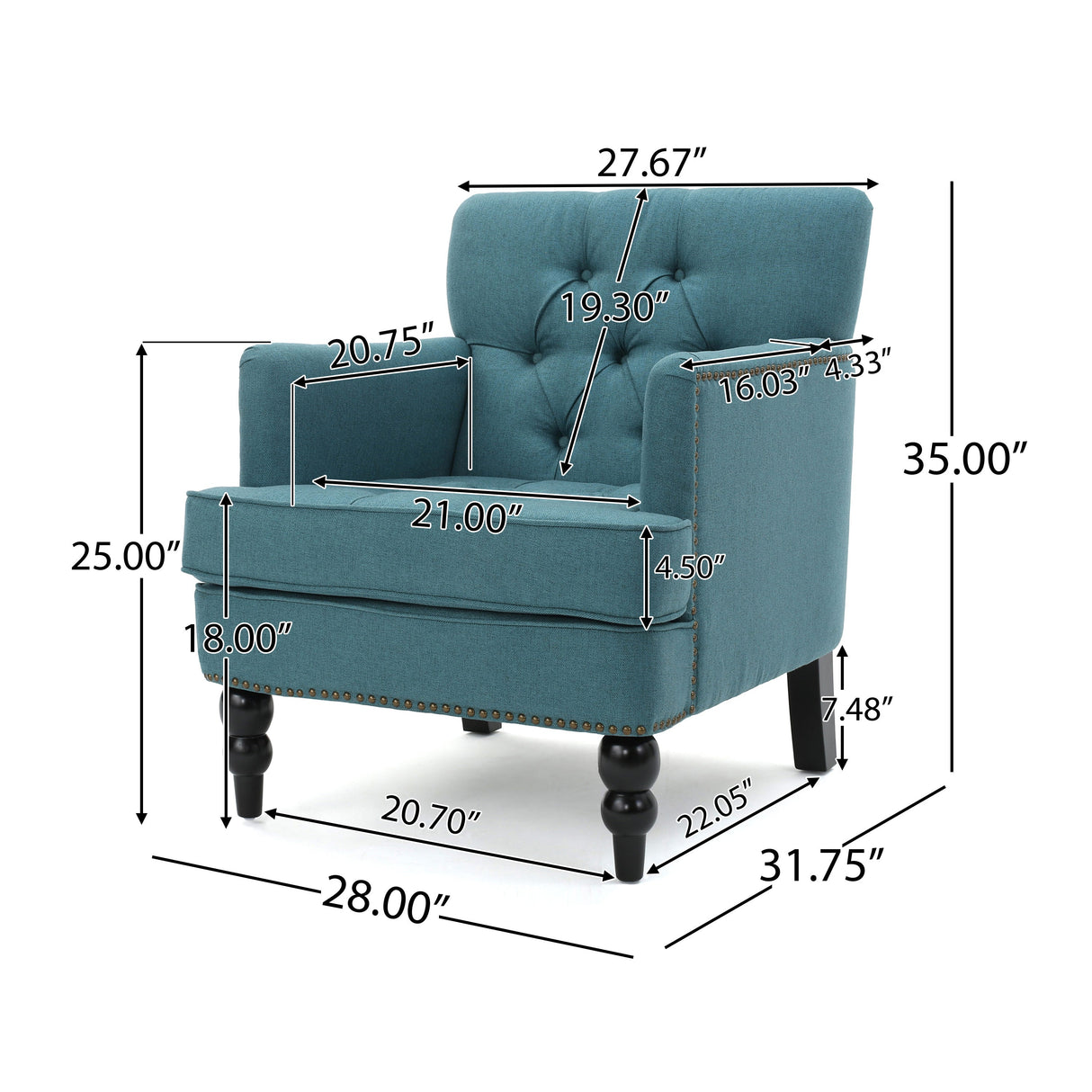 Harrison Tufted Club Chair with Plush Cushion and Studded Trim