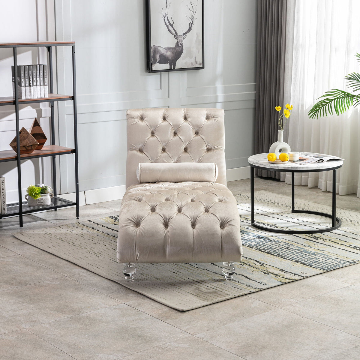 Chaise Lounge Indoor, Button Tufted Upholstered Chaise Lounge Chair With Pillow