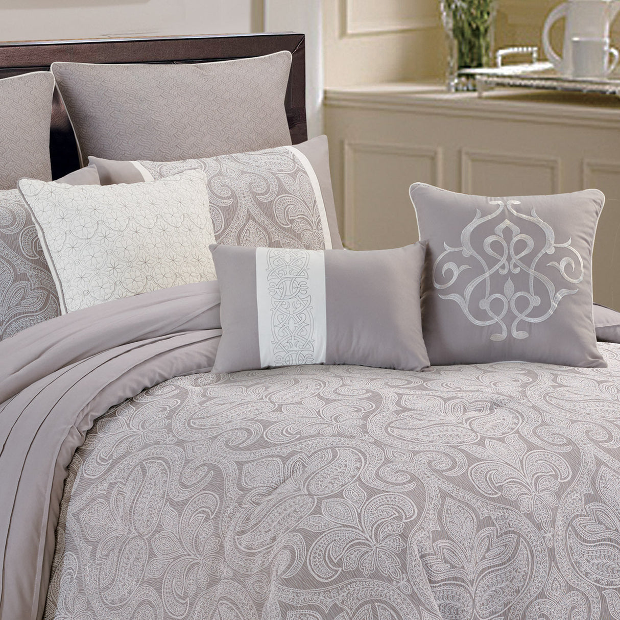 Winthrop Grey Damask Jacquard 9-Pc Comforter Set