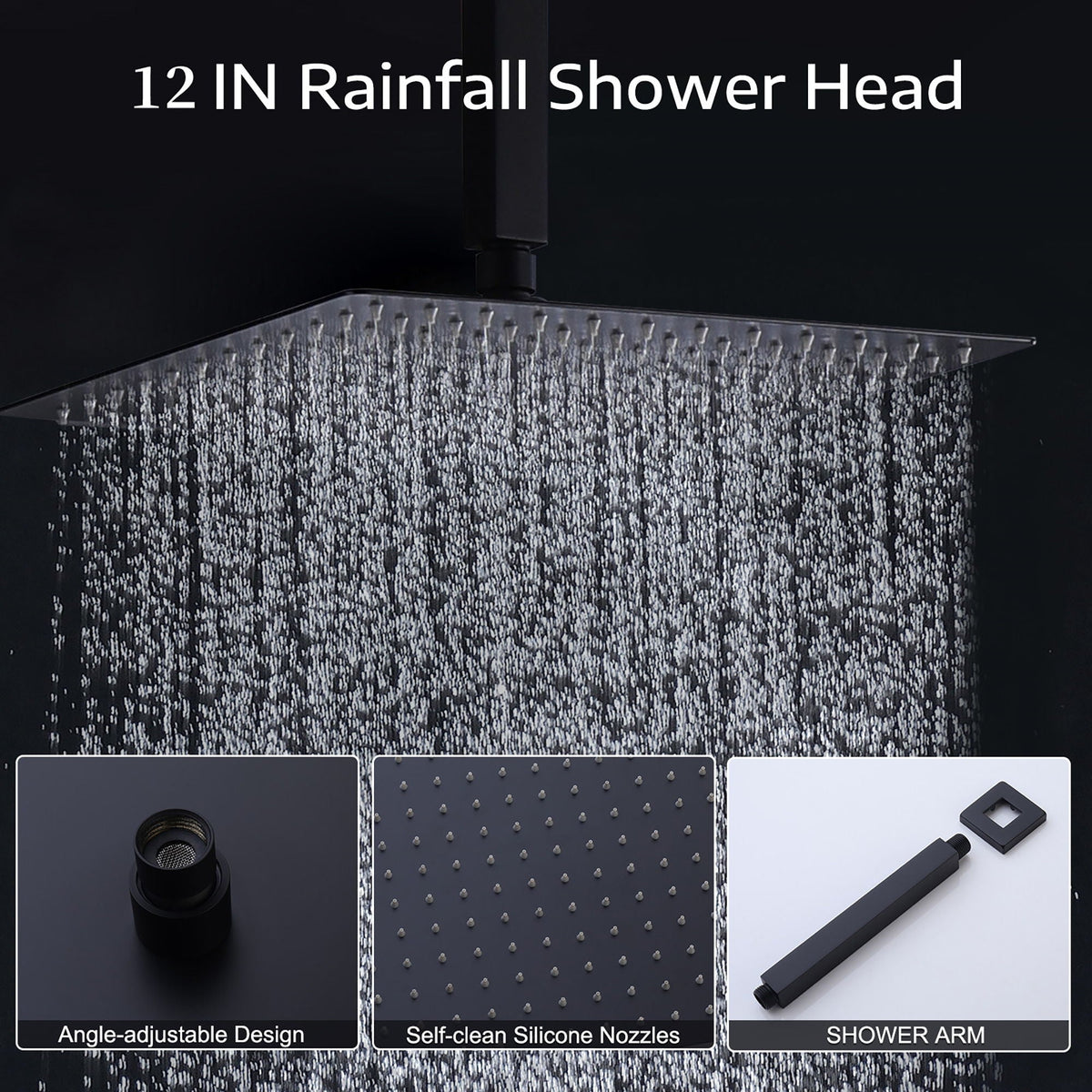 Contemporary Shower System With 12" Rainfall Head And Handheld Spray, Wall Mounted