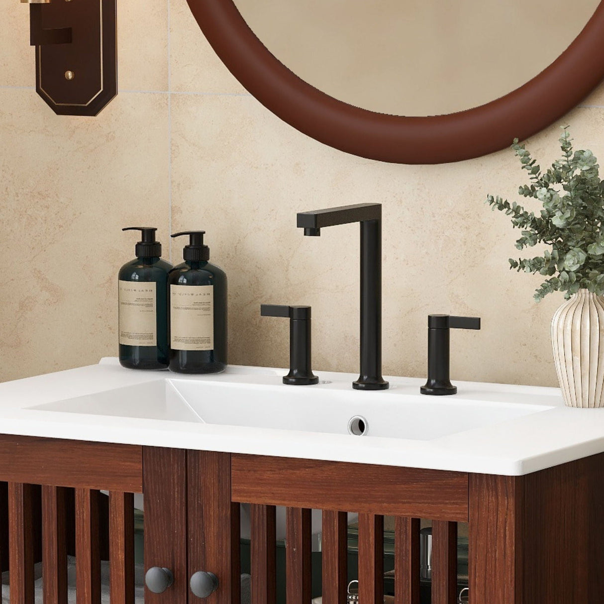 30" Vintage Bathroom Vanity With Ceramic Sink, Modern Bathroom Vanity Cabinet With 2 Soft Close Doors, Equpiied With 4 Sturdy Iron Legs - Antique Dark Brown
