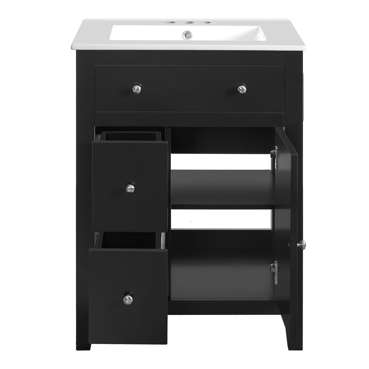 Bathroom Vanity With Basin, Rectangular Cabinet With 2 Drawers And Soft Closing Door
