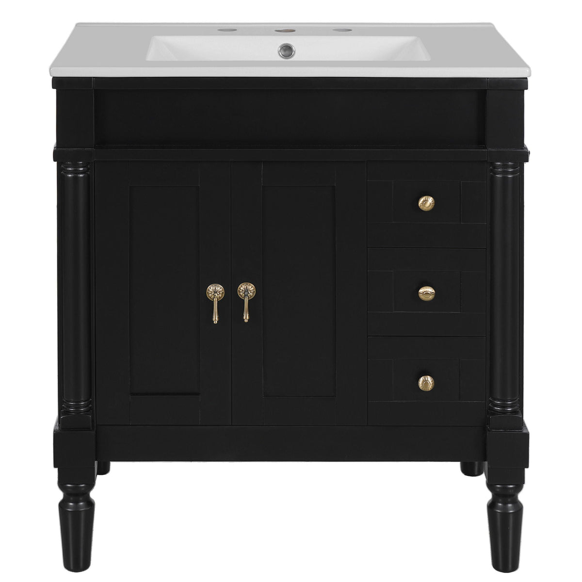 Bathroom Vanity With Ceramic Sink, 2 Doors 3 Drawers, Soft Close Design