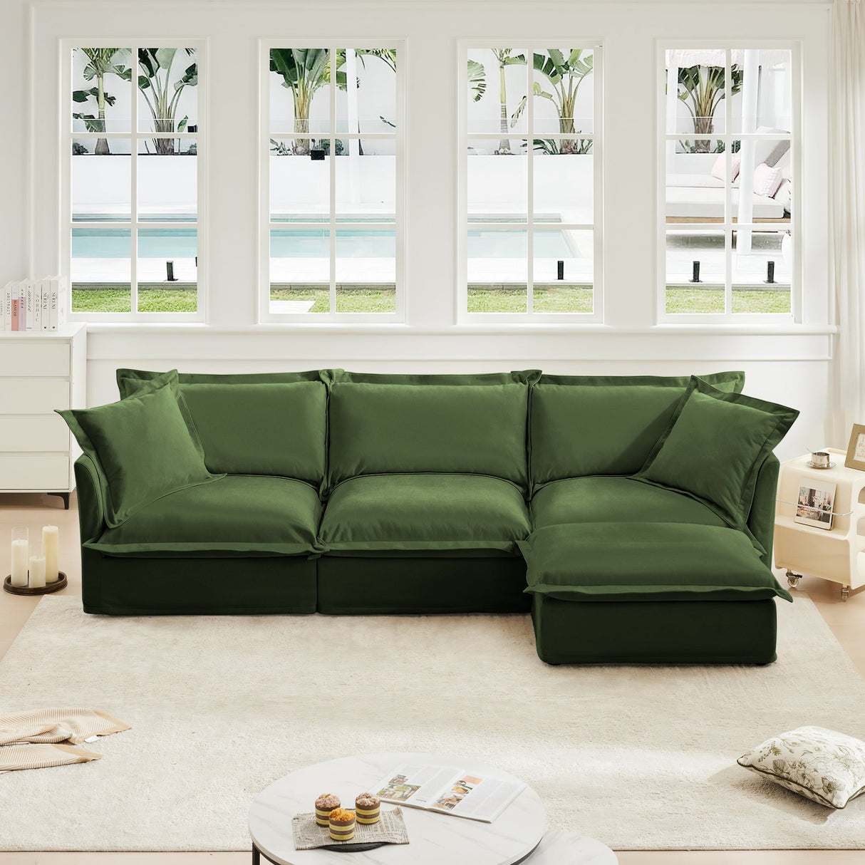 L-Shaped Slipcovered Sectional Sofa