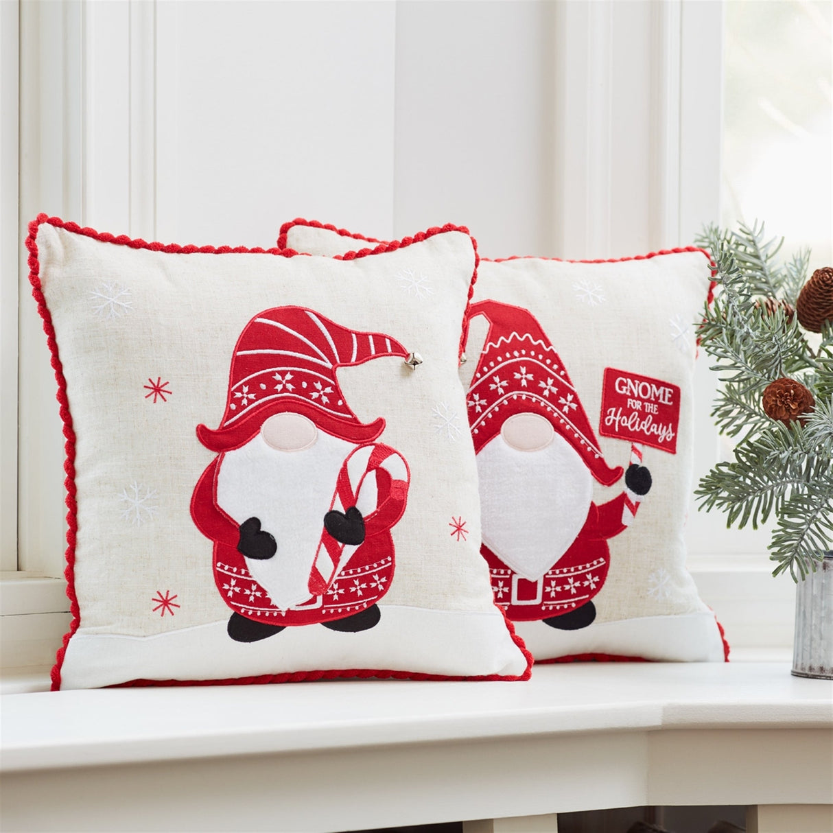 Embroidered Gnome and Nordic Snowflake Pillow (Set of 2)