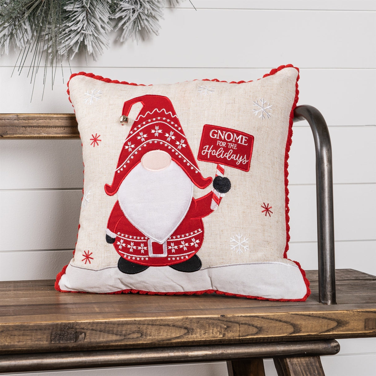 Embroidered Gnome and Nordic Snowflake Pillow (Set of 2)