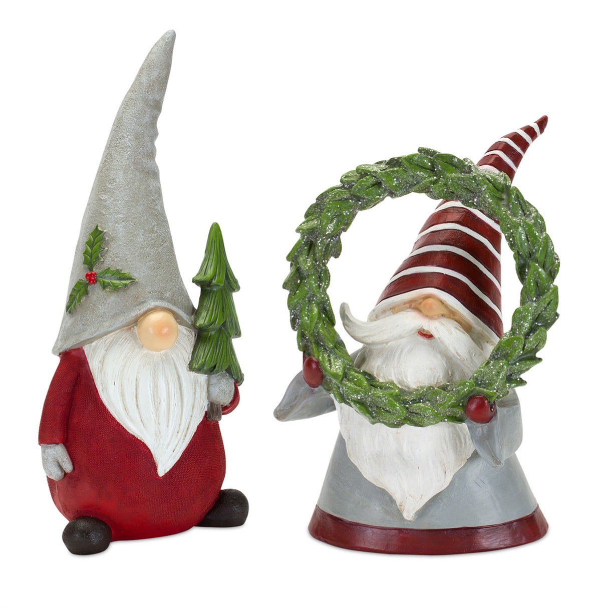 Holiday-Gnome-Figurine-with-Pine-Tree-and-Wreath-Accent-(Set-of-2)-Christmas-Decor