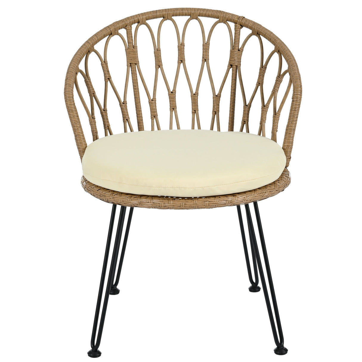 U_STYLE Outdoor Leisure Set, 2 Rattan Single Chairs with Glass Round Table