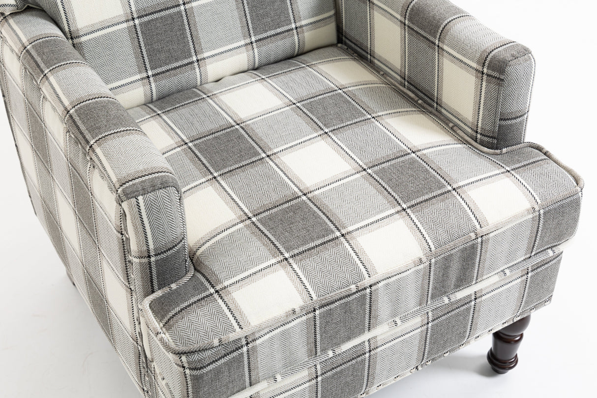 Upholstered Accent Chair, Vintage Armchair with Solid Wood Legs
