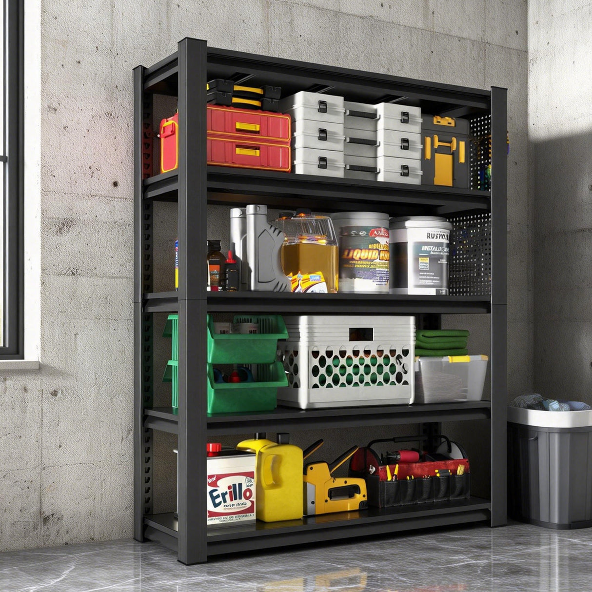 72"H 5-Tier Adjustable Heavy-Duty Shelving with Pegboard