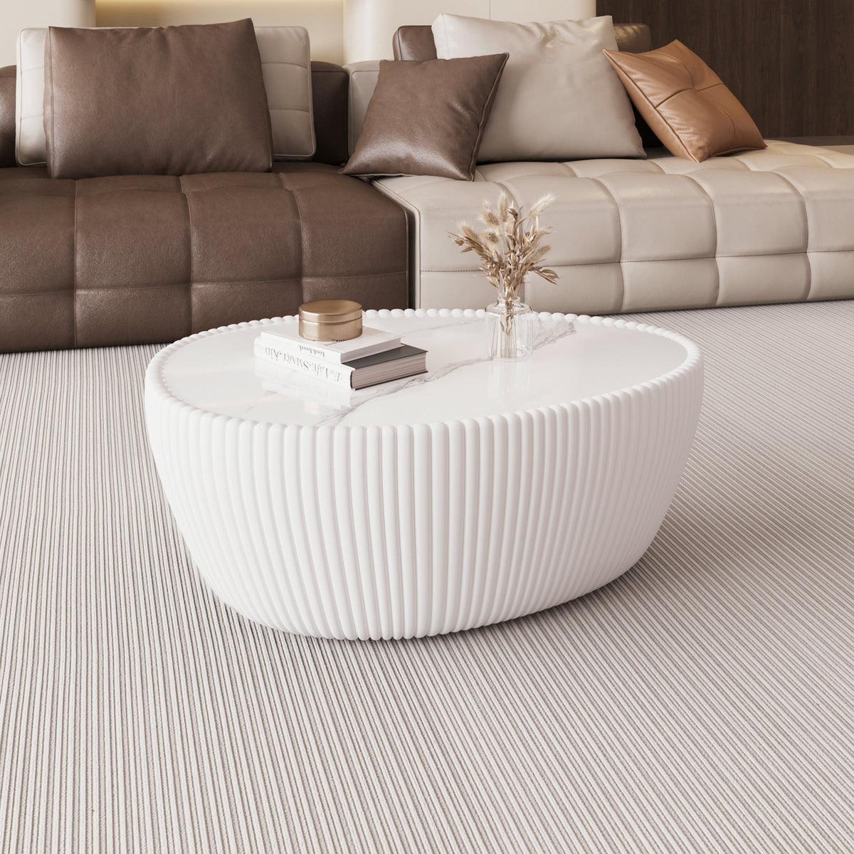 Light Sintered Stone Top Goose Egg Shape Table