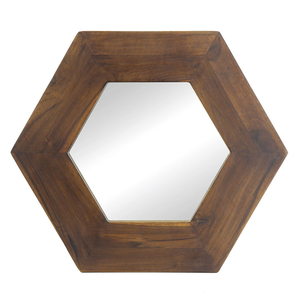 Hexagon Mirror With Natural Wood Frame