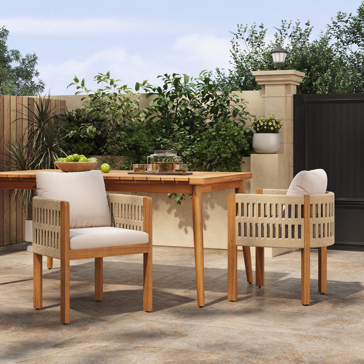 Outdoor Dining Chairs with Mix Rope Handles (Set of 2)