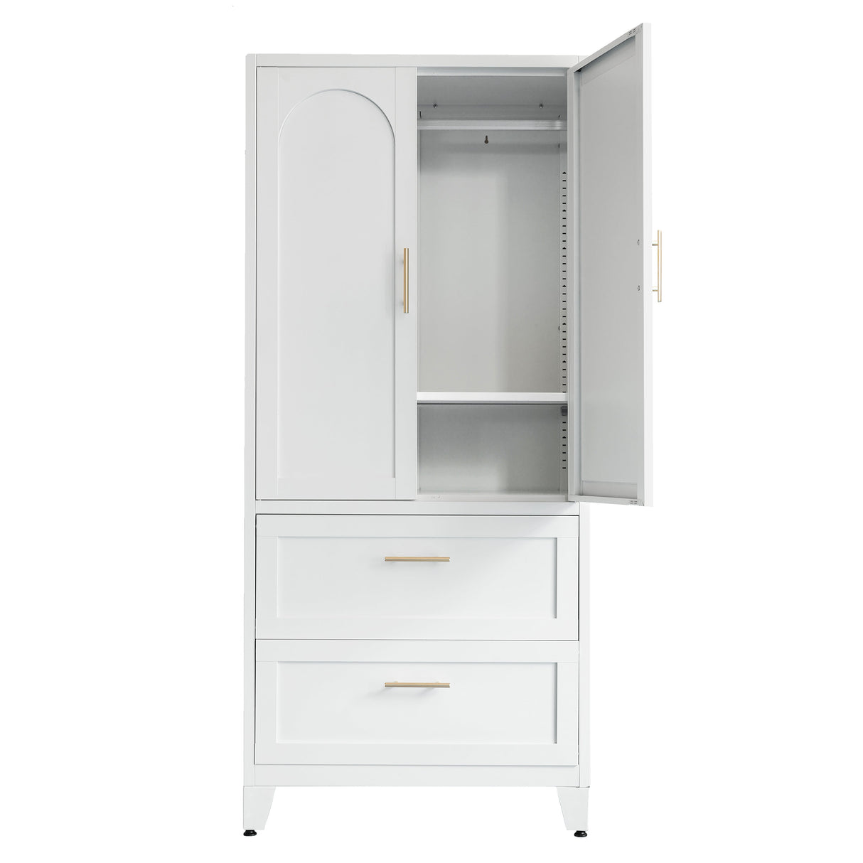 71" Tall Metal Wardrobe Cabinet with 2 Drawers and Hanging Rod