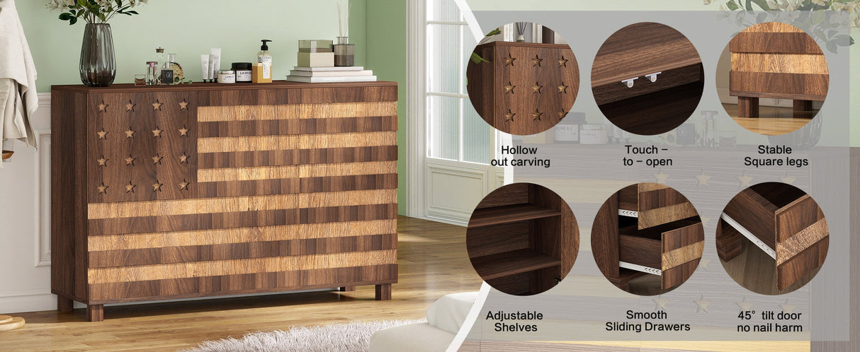 55-Inch Walnut Buffet Sideboard Cabinet with Storage