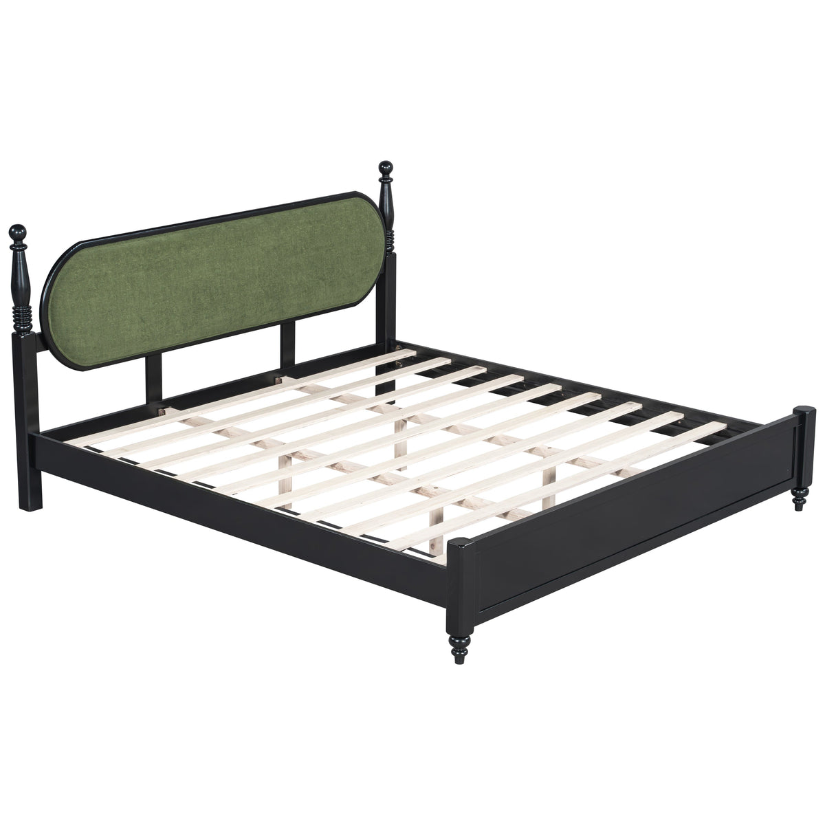 King Bed Frame Solid Wood Platform with Slats - Modern