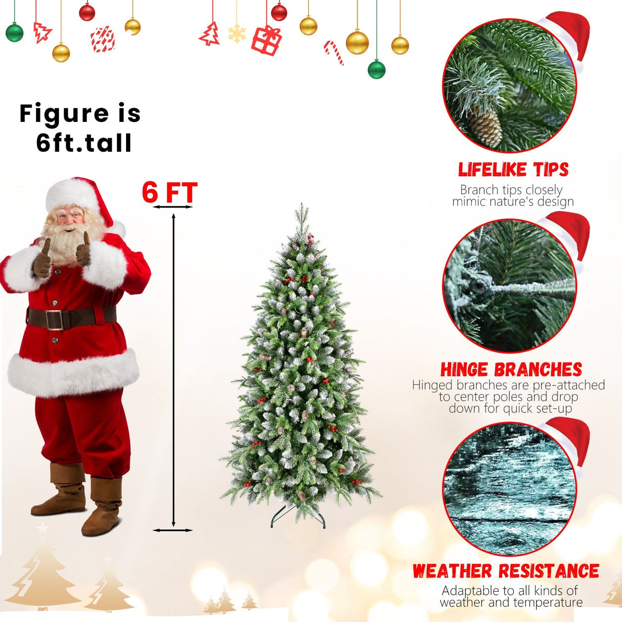 6ft Pre-Lit Artificial Christmas Tree with 380 Warm White LED Lights