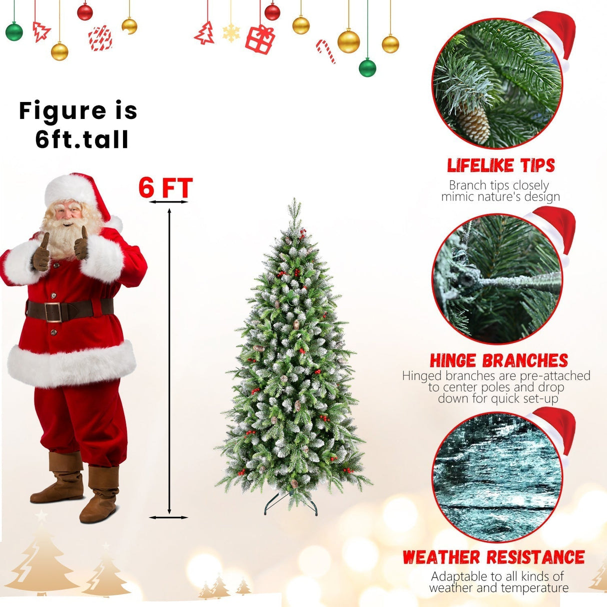 6ft Pre-Lit Artificial Christmas Tree with 380 Warm White LED Lights