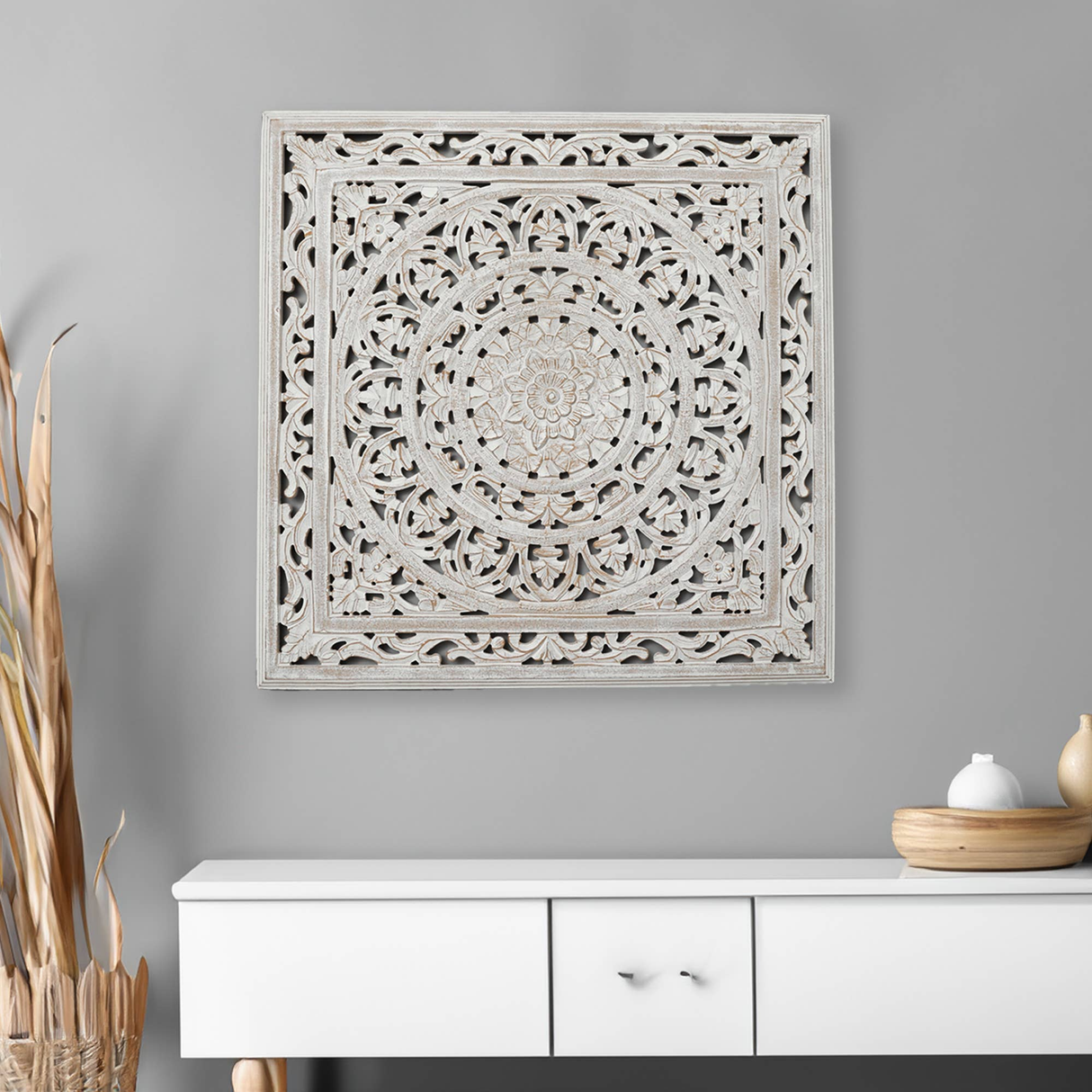 White Square Shape Handcrafted Wooden Wall Decor – 36'x36'