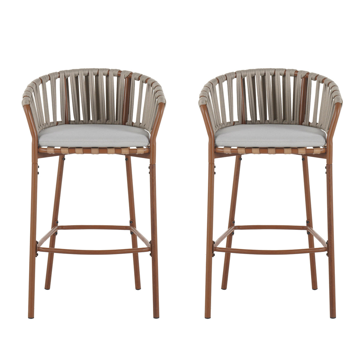 Lodi Outdoor Metal Rope Barstool Set of 2