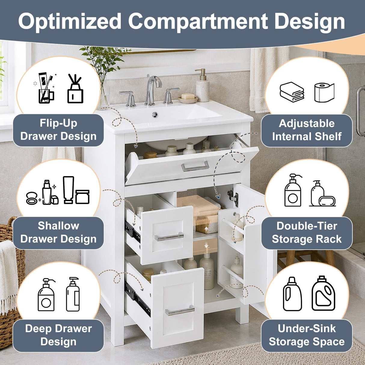 24 Inch Bathroom Vanity with Ceramic Sink