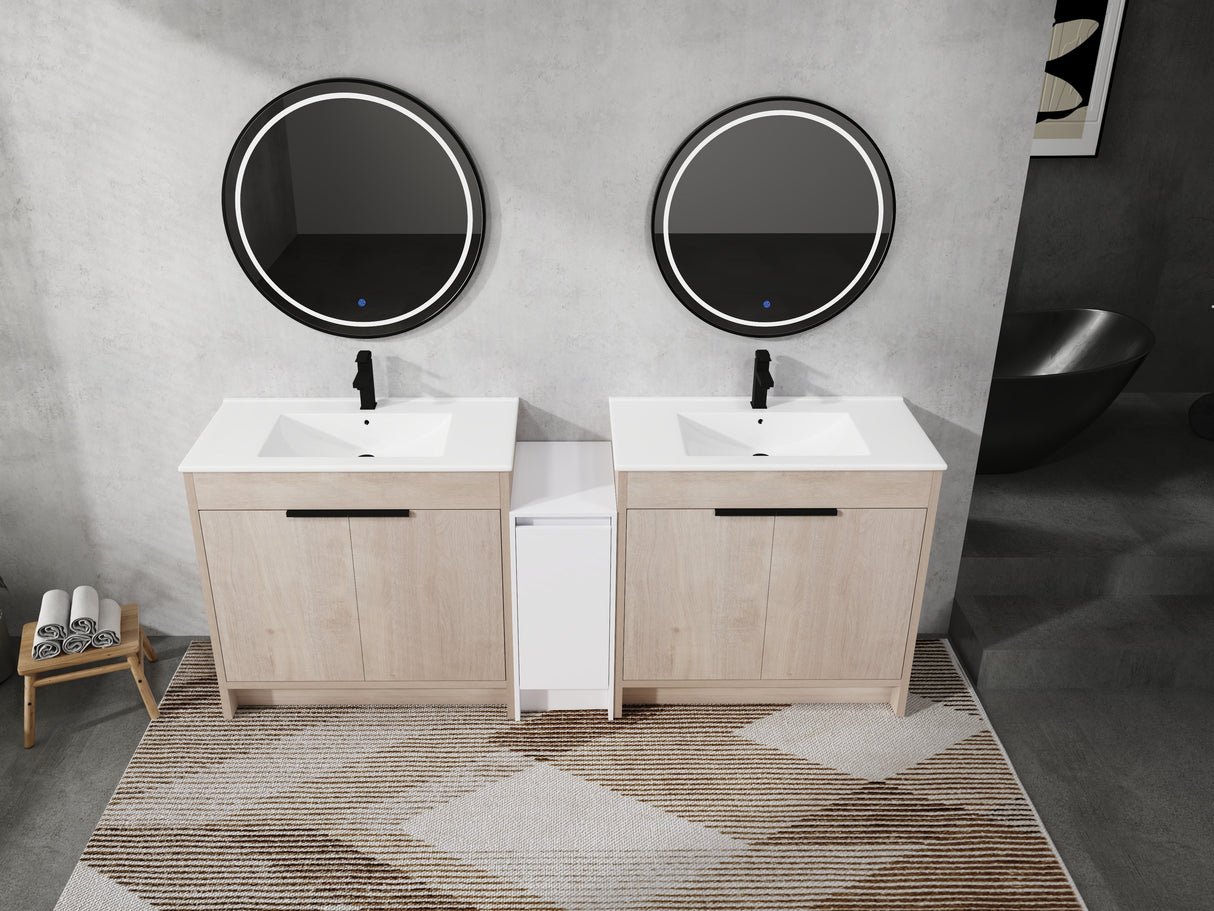 84 Inch Freestanding Bathroom Vanity with Ceramic Sink and Storage Cabinets
