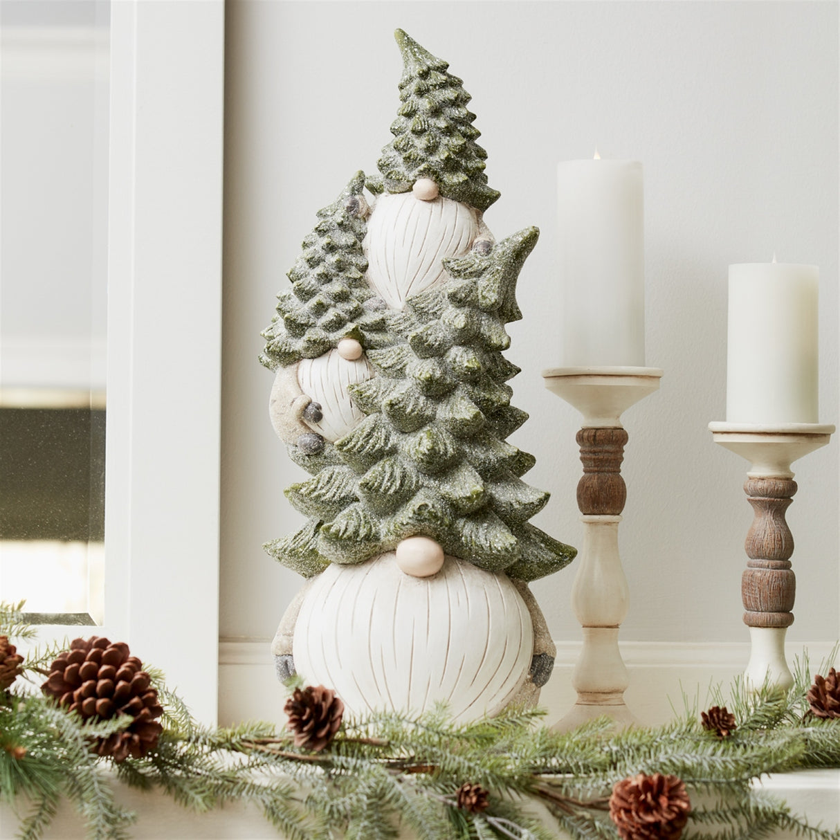 Stone Holiday Gnome Stack with Pine Tree Hat 23.25"H