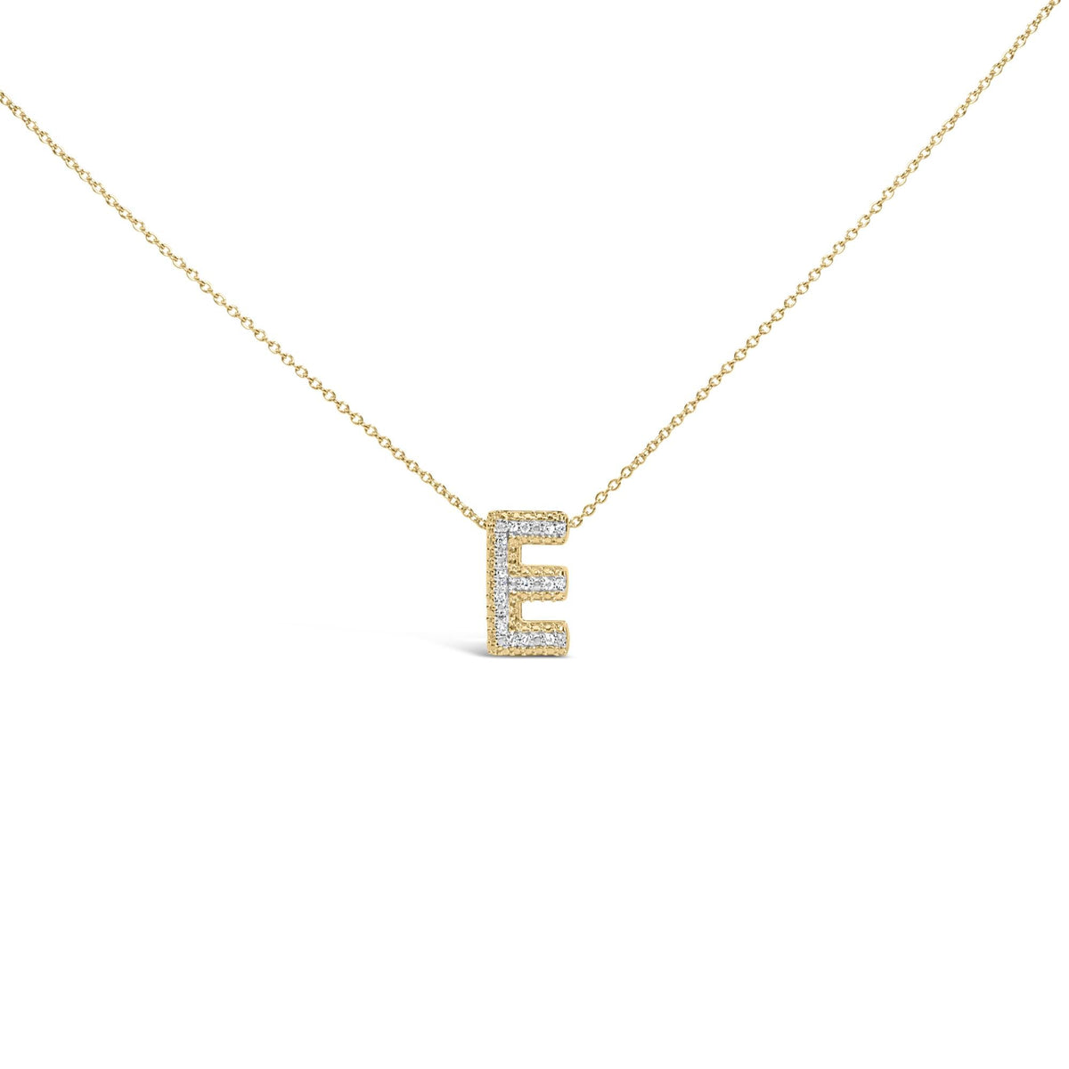 Yellow Gold Vermeil Diamond Accent "A-Z" Initial Bubble Pendant Necklace