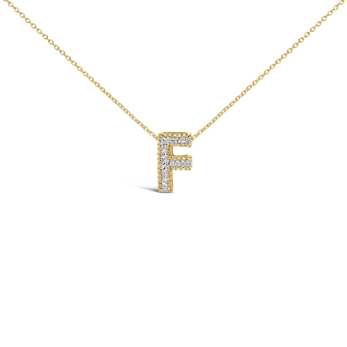 Yellow Gold Vermeil Diamond Accent "A-Z" Initial Bubble Pendant Necklace