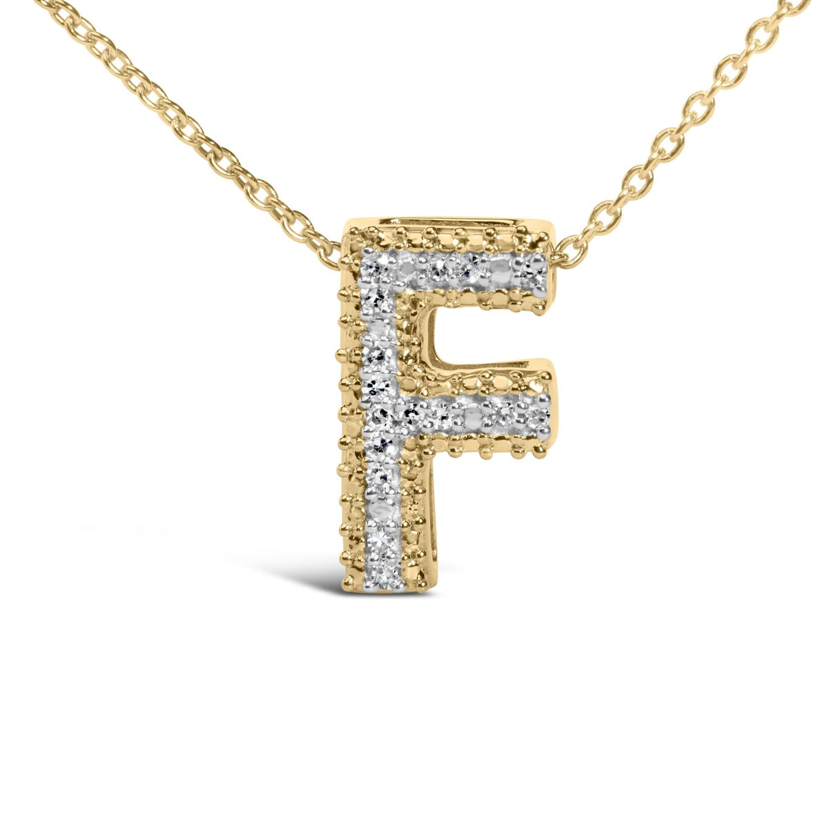 Yellow Gold Vermeil Diamond Accent "A-Z" Initial Bubble Pendant Necklace