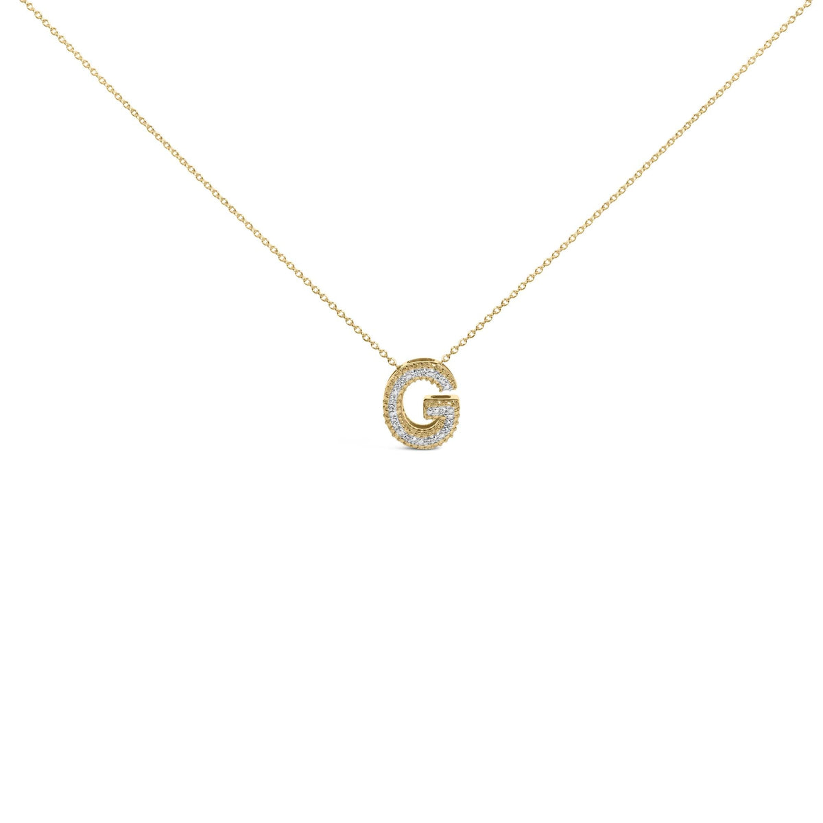 Yellow Gold Vermeil Diamond Accent "A-Z" Initial Bubble Pendant Necklace