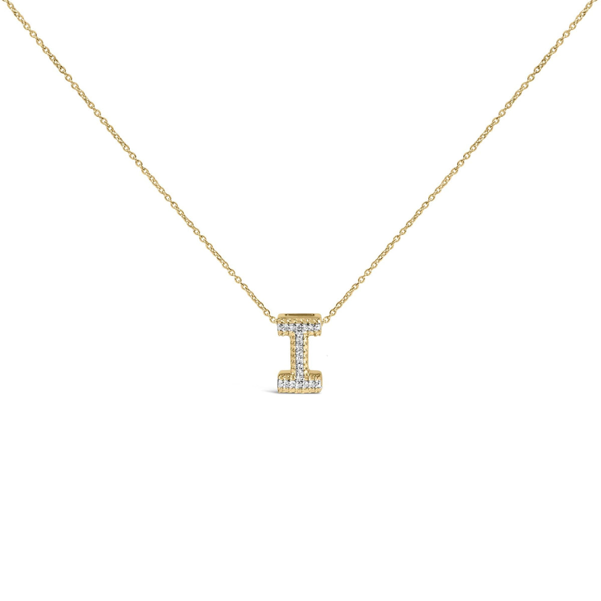 Yellow Gold Vermeil Diamond Accent "A-Z" Initial Bubble Pendant Necklace
