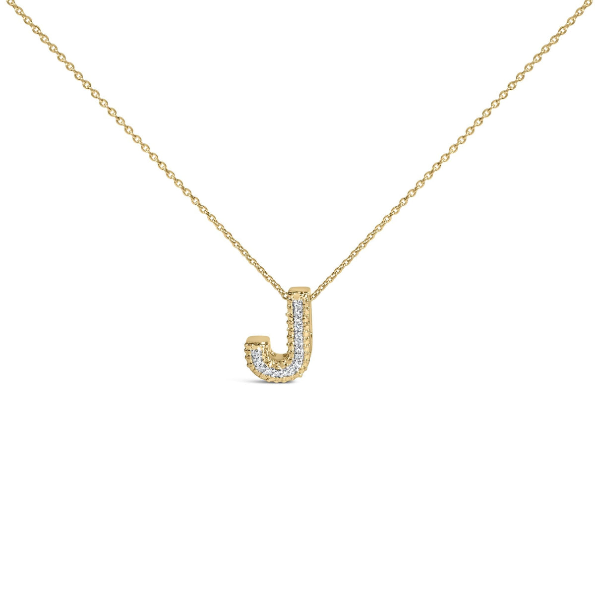 Yellow Gold Vermeil Diamond Accent "A-Z" Initial Bubble Pendant Necklace