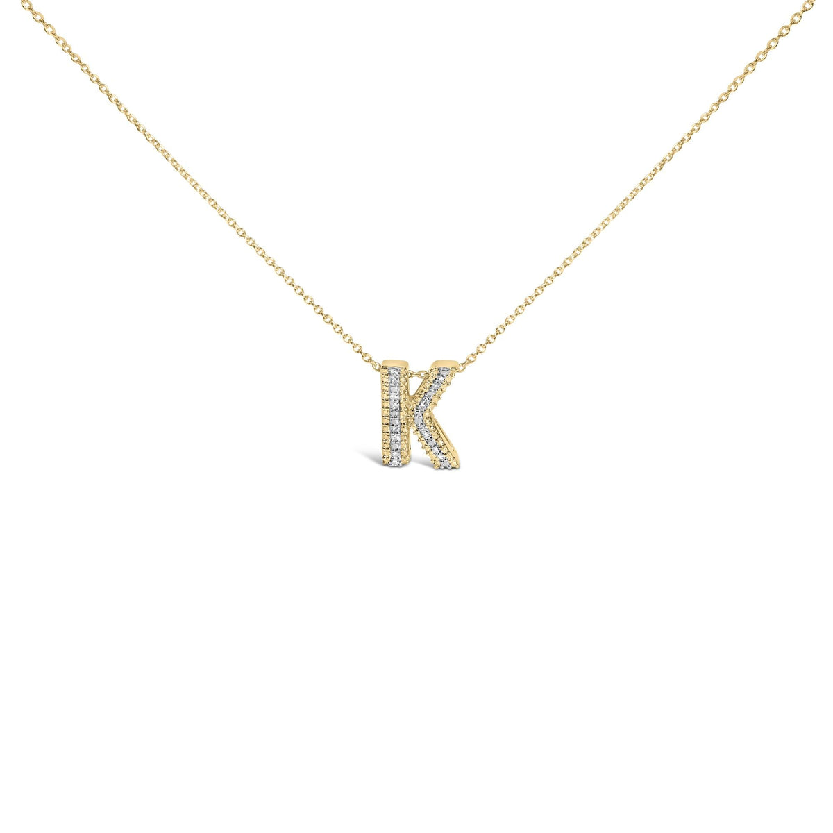 Yellow Gold Vermeil Diamond Accent "A-Z" Initial Bubble Pendant Necklace