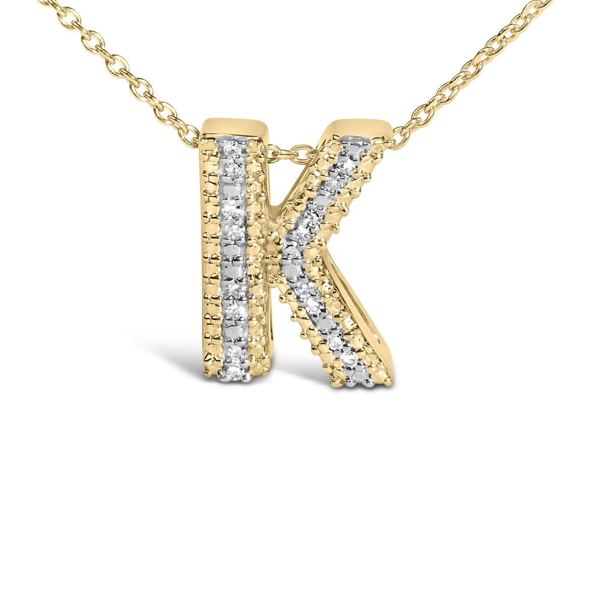 Yellow Gold Vermeil Diamond Accent "A-Z" Initial Bubble Pendant Necklace