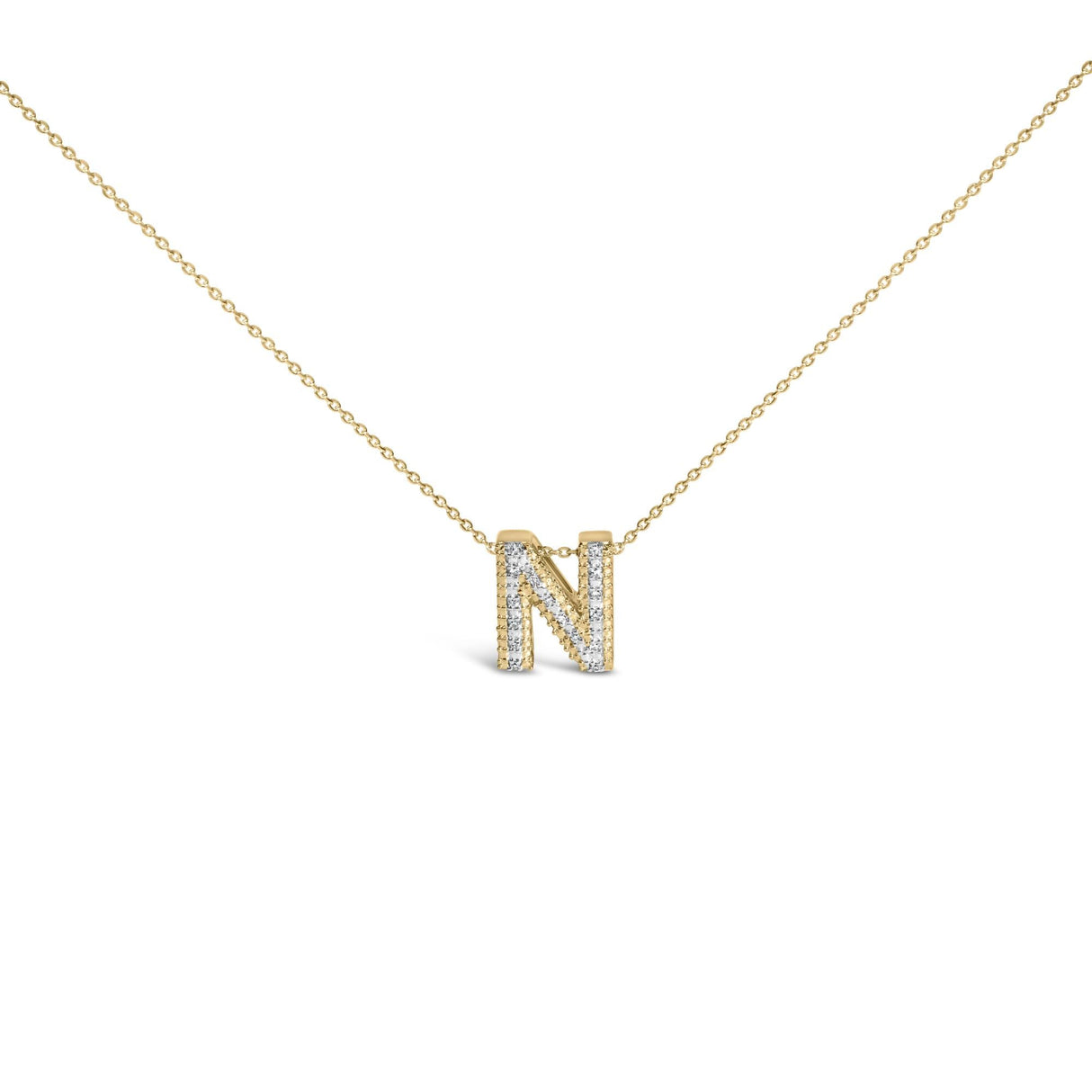 Yellow Gold Vermeil Diamond Accent "A-Z" Initial Bubble Pendant Necklace