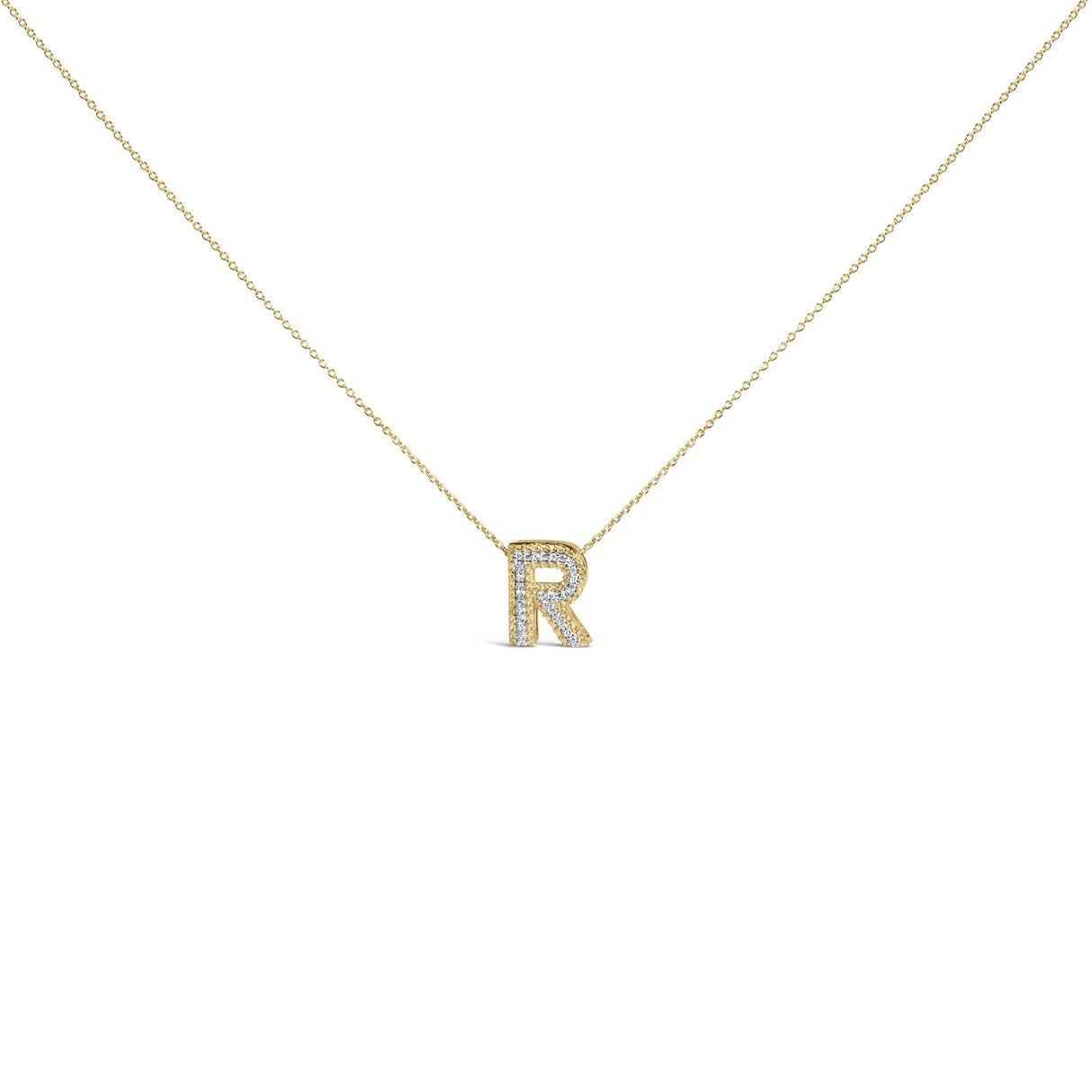 Yellow Gold Vermeil Diamond Accent "A-Z" Initial Bubble Pendant Necklace