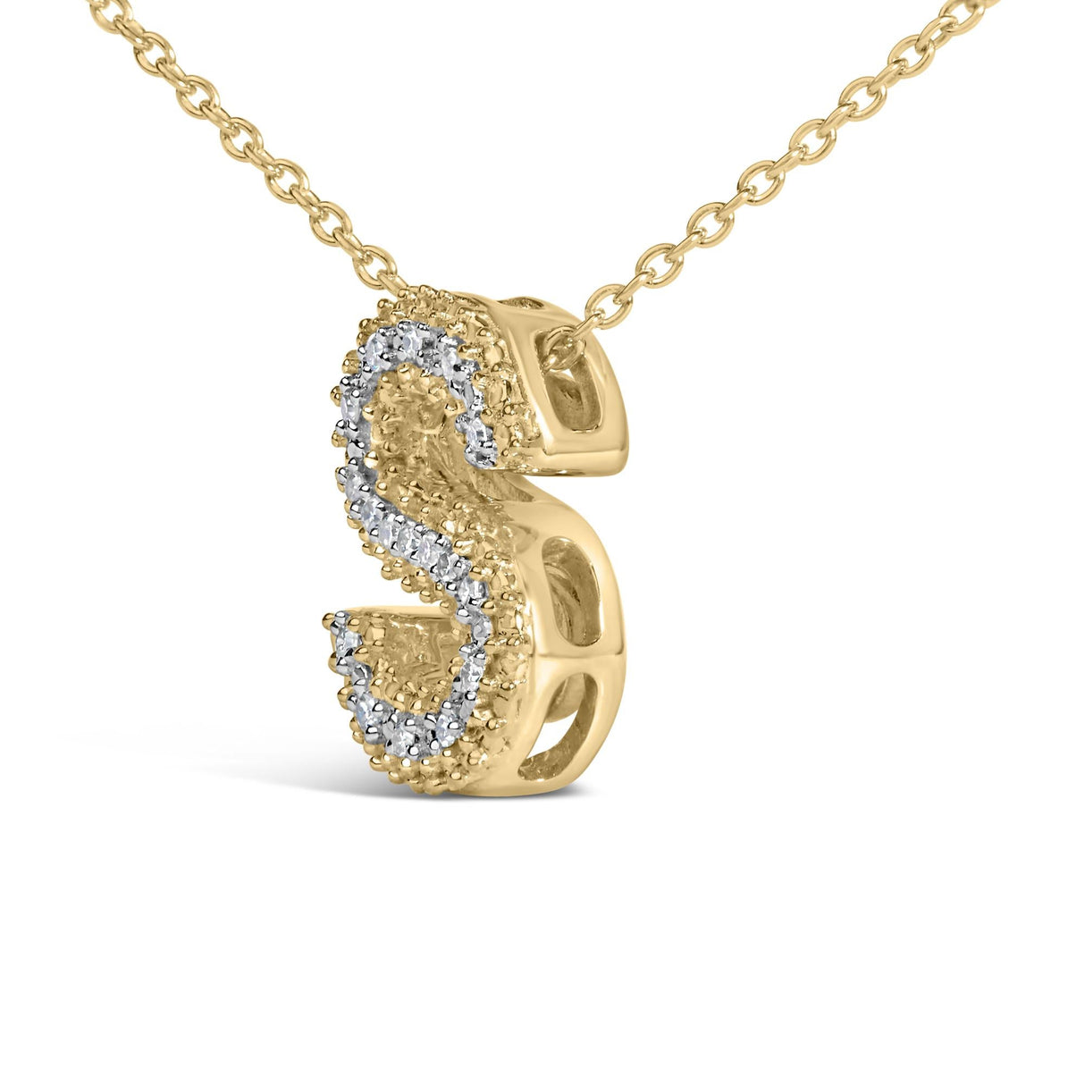Yellow Gold Vermeil Diamond Accent "A-Z" Initial Bubble Pendant Necklace