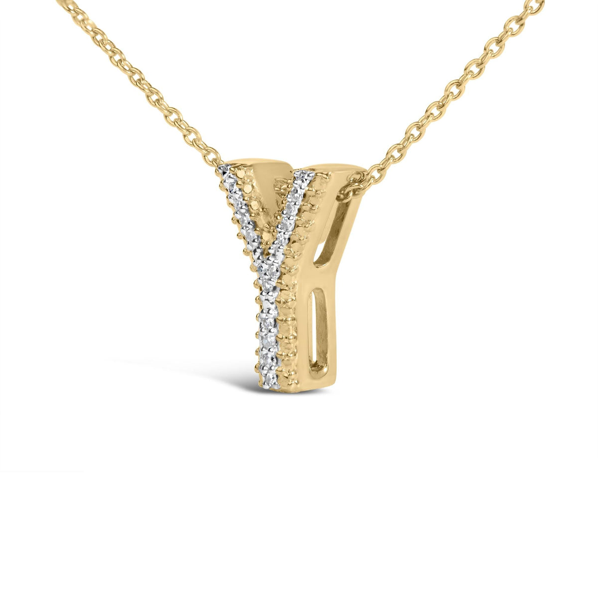 Yellow Gold Vermeil Diamond Accent "A-Z" Initial Bubble Pendant Necklace