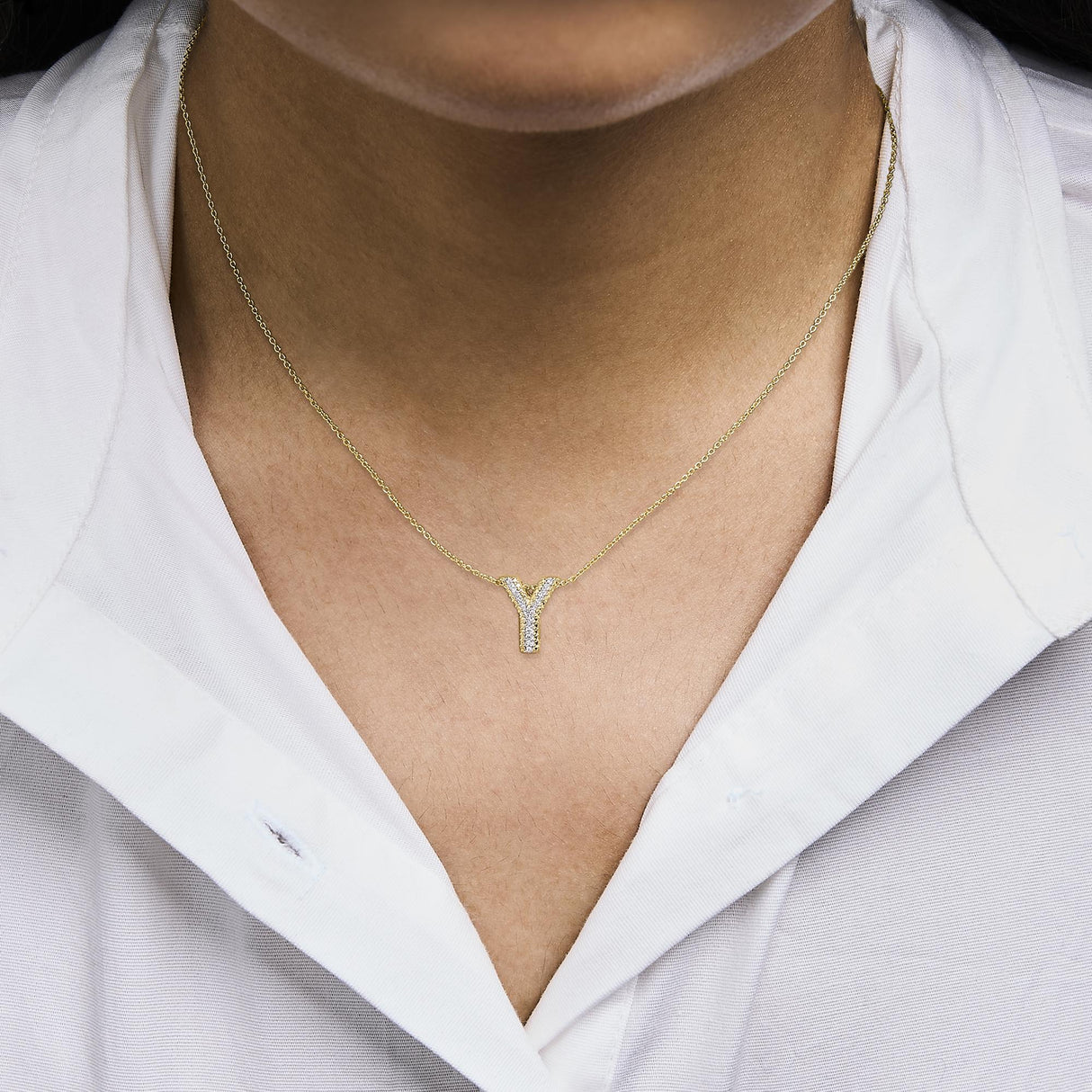 Yellow Gold Vermeil Diamond Accent "A-Z" Initial Bubble Pendant Necklace