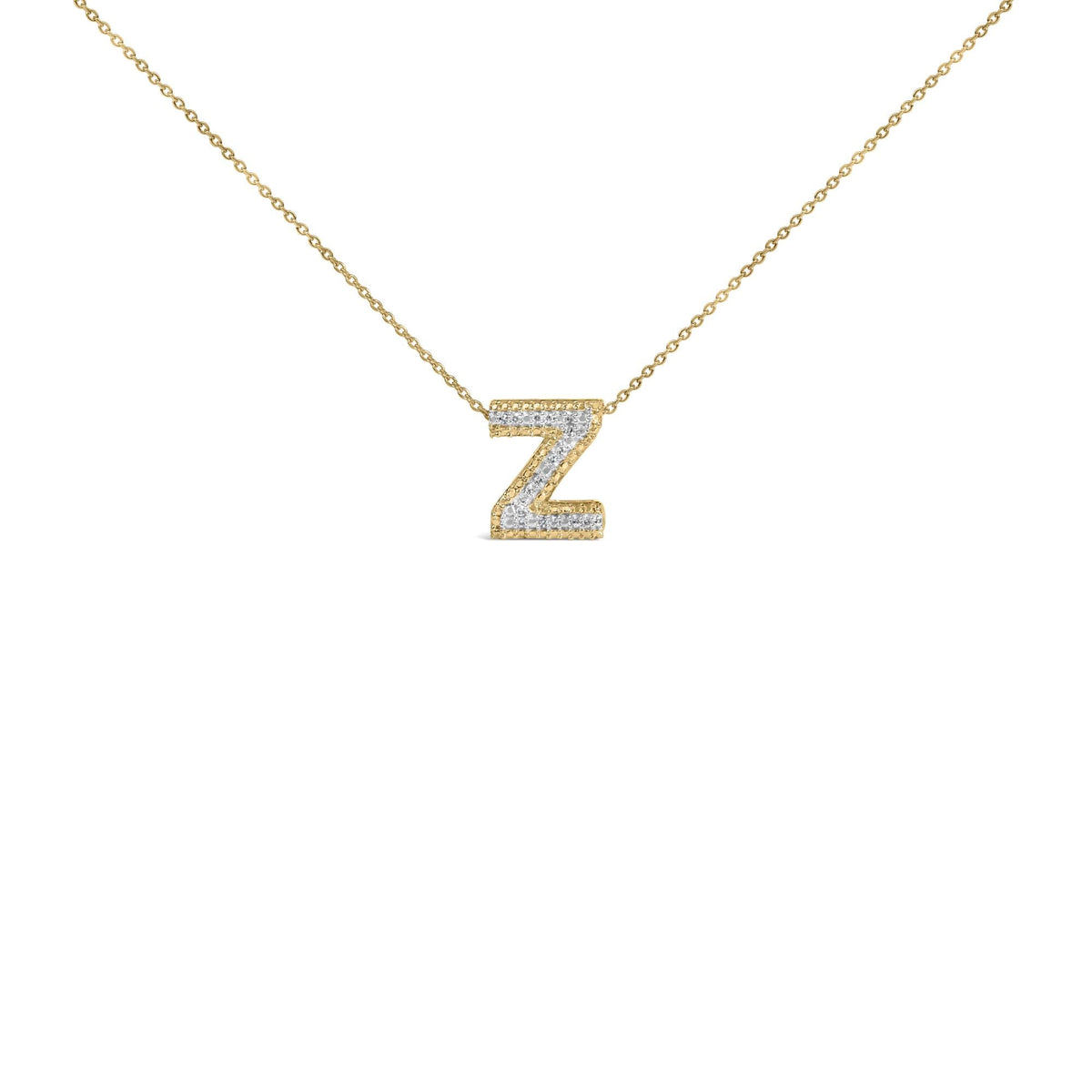 Yellow Gold Vermeil Diamond Accent "A-Z" Initial Bubble Pendant Necklace