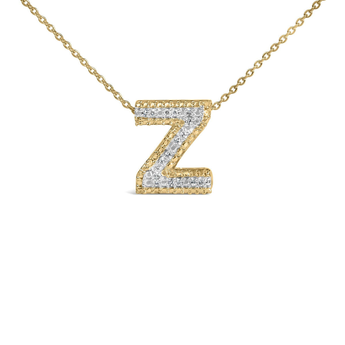 Yellow Gold Vermeil Diamond Accent "A-Z" Initial Bubble Pendant Necklace