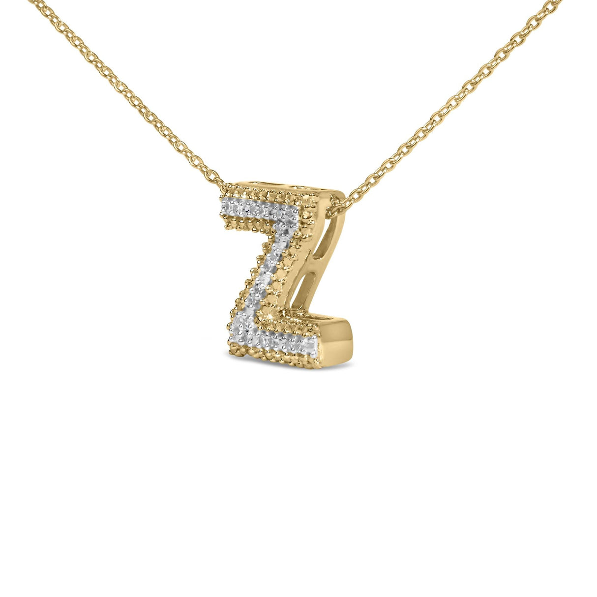 Yellow Gold Vermeil Diamond Accent "A-Z" Initial Bubble Pendant Necklace