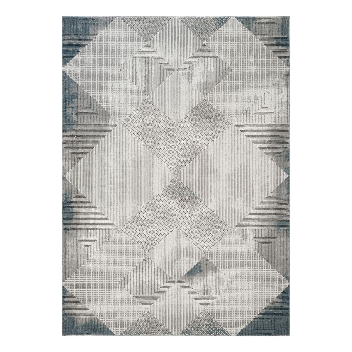 Geometric 3D Area Rug with Layered Texture - Gray/Ivory