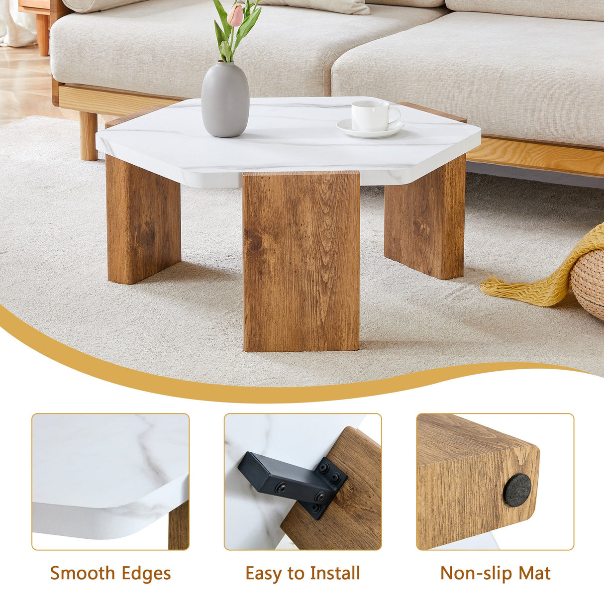 31-Inch Modern-Style Hexagonal Coffee Table