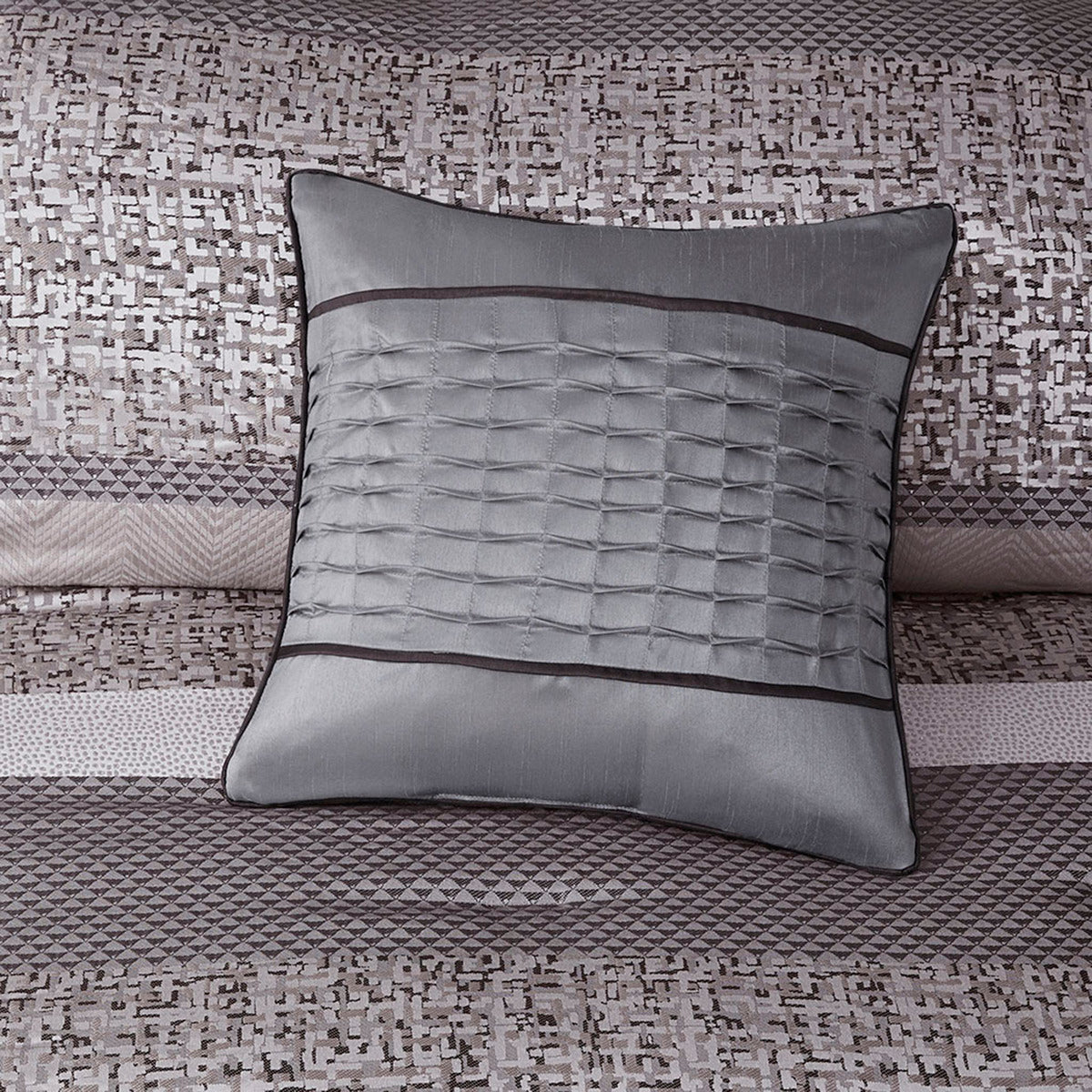 7 Piece Jacquard Comforter Set Grey/Taupe Cal King